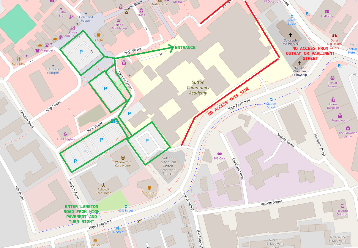 Map showing entrance to Sutton Centre